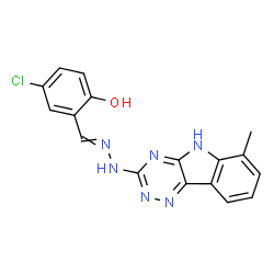 ChemSpider 2D Image | 4-Chloro-2-{[(2E)-(6-methyl-4,5-dihydro-3H-[1,2,4]triazino[5,6-b]indol-3-ylidene)hydrazono]methyl}phenol | C17H13ClN6O