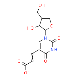 ChemSpider 2D Image | 3-{1-[3-Hydroxy-4-(hydroxymethyl)tetrahydro-2-furanyl]-2,4-dioxo-1,2,3,4-tetrahydro-5-pyrimidinyl}acrylate | C12H13N2O7