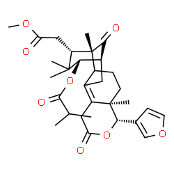 ChemSpider 2D Image | (1R,5R,6R,13S,14S,16S)-6-(3-Furyl)-16-(2-methoxy-2-oxoethyl)-1,5,15,15-tetramethyl-8,17-dioxo-7-oxatetracyclo[11.3.1.0~2,11~.0~5,10~]heptadec-10-en-14-yl 2-methylpropanoate | C31H40O8