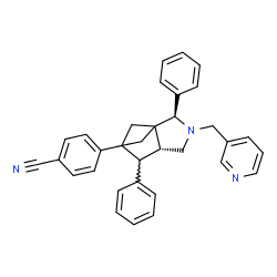 ChemSpider 2D Image | 4-[(2S,5R)-2,6-Diphenyl-3-(3-pyridinylmethyl)-3-azatricyclo[5.1.1.0~1,5~]non-7-yl]benzonitrile | C33H29N3