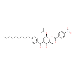 ChemSpider 2D Image | {(2R,6S)-4-[(R)-Hydroxy(4-nonylphenyl)methyl]-6-isopropoxy-3-oxo-3,6-dihydro-2H-pyran-2-yl}methyl 4-nitrobenzoate | C32H41NO8