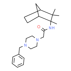 ChemSpider 2D Image | 2-(4-Benzyl-1-piperazinyl)-N-(2,3,3-trimethylbicyclo[2.2.1]hept-2-yl)acetamide | C23H35N3O