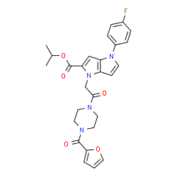 ChemSpider 2D Image | Isopropyl 4-(4-fluorophenyl)-1-{2-[4-(2-furoyl)-1-piperazinyl]-2-oxoethyl}-1,4-dihydropyrrolo[3,2-b]pyrrole-2-carboxylate | C27H27FN4O5