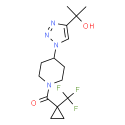ChemSpider 2D Image | {4-[4-(2-Hydroxy-2-propanyl)-1H-1,2,3-triazol-1-yl]-1-piperidinyl}[1-(trifluoromethyl)cyclopropyl]methanone | C15H21F3N4O2