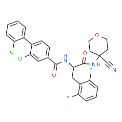 ChemSpider 2D Image | 2,2'-Dichloro-N-[(2S)-1-[(4-cyanotetrahydro-2H-pyran-4-yl)amino]-3-(2,6-difluorophenyl)-1-oxo-2-propanyl]-4-biphenylcarboxamide | C28H23Cl2F2N3O3