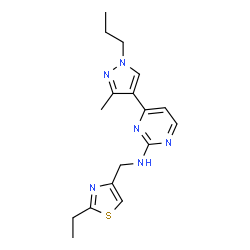 ChemSpider 2D Image | N-[(2-Ethyl-1,3-thiazol-4-yl)methyl]-4-(3-methyl-1-propyl-1H-pyrazol-4-yl)-2-pyrimidinamine | C17H22N6S