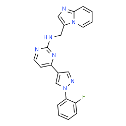 ChemSpider 2D Image | 4-[1-(2-Fluorophenyl)-1H-pyrazol-4-yl]-N-(imidazo[1,2-a]pyridin-3-ylmethyl)-2-pyrimidinamine | C21H16FN7