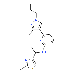 ChemSpider 2D Image | 4-(3-Methyl-1-propyl-1H-pyrazol-4-yl)-N-[1-(2-methyl-1,3-thiazol-4-yl)ethyl]-2-pyrimidinamine | C17H22N6S