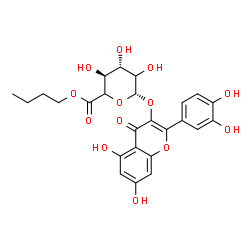 ChemSpider 2D Image | Butyl 2-(3,4-dihydroxyphenyl)-5,7-dihydroxy-4-oxo-4H-chromen-3-yl beta-D-threo-hexopyranosiduronate | C25H26O13
