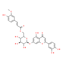 ChemSpider 2D Image | 2-(3,4-Dihydroxyphenyl)-5-hydroxy-4-oxo-4H-chromen-7-yl 6-O-[(2E)-3-(4-hydroxy-3-methoxyphenyl)-2-propenoyl]-beta-D-threo-hexopyranoside | C31H28O14