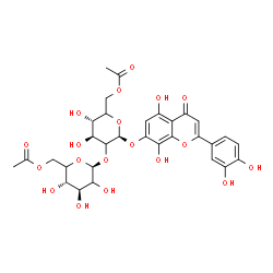 ChemSpider 2D Image | 2-(3,4-Dihydroxyphenyl)-5,8-dihydroxy-4-oxo-4H-chromen-7-yl 6-O-acetyl-2-O-(6-O-acetyl-beta-D-threo-hexopyranosyl)-beta-D-threo-hexopyranoside | C31H34O19