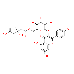 ChemSpider 2D Image | 5,7-Dihydroxy-2-(4-hydroxyphenyl)-4-oxo-4H-chromen-3-yl 6-O-(4-carboxy-3-hydroxy-3-methylbutanoyl)-beta-D-erythro-hexopyranoside | C27H28O15