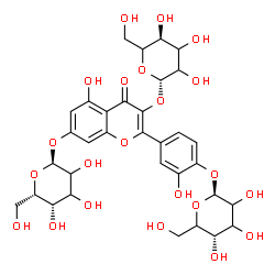 ChemSpider 2D Image | 4-[7-(alpha-L-threo-Hexopyranosyloxy)-3-(beta-D-glycero-hexopyranosyloxy)-5-hydroxy-4-oxo-4H-chromen-2-yl]-2-hydroxyphenyl beta-D-glycero-hexopyranoside | C33H40O22