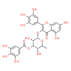 ChemSpider 2D Image | 5,7-Dihydroxy-4-oxo-2-(3,4,5-trihydroxyphenyl)-4H-chromen-3-yl 6-deoxy-3-O-(3,4,5-trihydroxybenzoyl)-alpha-L-erythro-hexopyranoside | C28H24O16