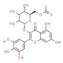 ChemSpider 2D Image | 2-(3,4-Dihydroxy-5-methoxyphenyl)-5,7-dihydroxy-4-oxo-4H-chromen-3-yl 6-O-acetyl-alpha-D-erythro-hexopyranoside | C24H24O14