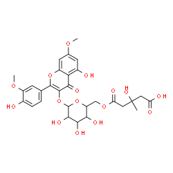 ChemSpider 2D Image | 5-Hydroxy-2-(4-hydroxy-3-methoxyphenyl)-7-methoxy-4-oxo-4H-chromen-3-yl 6-O-(4-carboxy-3-hydroxy-3-methylbutanoyl)hexopyranoside | C29H32O16