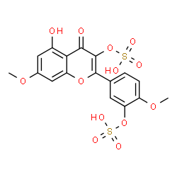 ChemSpider 2D Image | 5-Hydroxy-7-methoxy-2-[4-methoxy-3-(sulfooxy)phenyl]-4-oxo-4H-chromen-3-yl hydrogen sulfate | C17H14O13S2