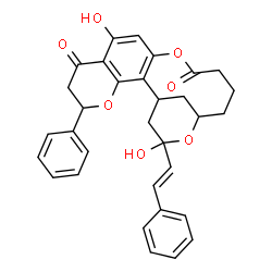 ChemSpider 2D Image | 9,19-Dihydroxy-5-phenyl-19-[(E)-2-phenylvinyl]-4,12,18-trioxatetracyclo[15.3.1.0~2,11~.0~3,8~]henicosa-2,8,10-triene-7,13-dione | C32H30O7