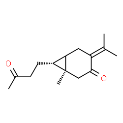 ChemSpider 2D Image | (1S,7R)-4-Isopropylidene-1-methyl-7-(3-oxobutyl)bicyclo[4.1.0]heptan-3-one | C15H22O2
