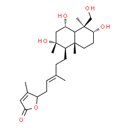 ChemSpider 2D Image | 4-Methyl-5-{(2E)-3-methyl-5-[(1R,2R,4S,5S,6R,8aS)-2,4,6-trihydroxy-5-(hydroxymethyl)-2,5,8a-trimethyldecahydro-1-naphthalenyl]-2-penten-1-yl}-2(5H)-furanone | C25H40O6