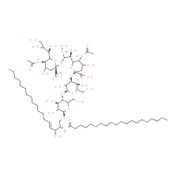 ChemSpider 2D Image | (2S,3R,4E)-3-Hydroxy-2-(icosanoylamino)-4-octadecen-1-yl (4xi)-5-acetamido-6-[(1S,2R)-2-({(4xi)-5-acetamido-3,5-dideoxy-6-[(1R,2R)-1,2,3-trihydroxypropyl]-beta-L-glycero-hex-2-ulopyranonosyl}oxy)-1,3-
dihydroxypropyl]-3,5-dideoxy-beta-L-glycero-hex-2-ulopyranonosyl-(2->3)-alpha-L-erythro-hexopyranosyl-(1->4)-beta-D-threo-hexopyranoside | C72H129N3O29