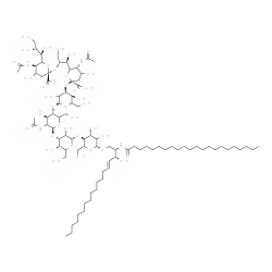 ChemSpider 2D Image | (2S,3R,4E)-2-(Docosanoylamino)-3-hydroxy-4-octadecen-1-yl (4xi)-5-acetamido-6-[(1S,2R)-2-({(4xi)-5-acetamido-3,5-dideoxy-6-[(1R,2R)-1,2,3-trihydroxypropyl]-beta-L-glycero-hex-2-ulopyranonosyl}oxy)-1,3
-dihydroxypropyl]-3,5-dideoxy-beta-L-glycero-hex-2-ulopyranonosyl-(2->3)-alpha-L-erythro-hexopyranosyl-(1->4)-2-acetamido-2-deoxy-beta-D-threo-hexopyranosyl-(1->3)-alpha-L-erythro-hexopyranosyl-(1->4)
-beta-D-threo-hexopyranoside | C88H156N4O39