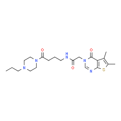 ChemSpider 2D Image | 2-(5,6-Dimethyl-4-oxothieno[2,3-d]pyrimidin-3(4H)-yl)-N-[4-oxo-4-(4-propyl-1-piperazinyl)butyl]acetamide | C21H31N5O3S