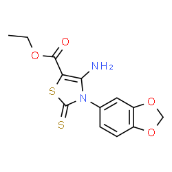ChemSpider 2D Image | Ethyl 4-amino-3-(1,3-benzodioxol-5-yl)-2-thioxo-2,3-dihydro-1,3-thiazole-5-carboxylate | C13H12N2O4S2