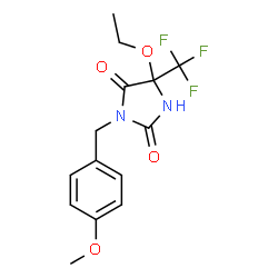 ChemSpider 2D Image | 5-Ethoxy-3-(4-methoxybenzyl)-5-(trifluoromethyl)-2,4-imidazolidinedione | C14H15F3N2O4