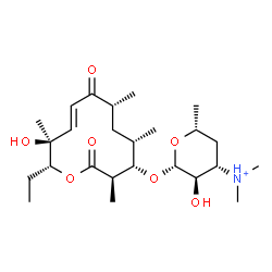 ChemSpider 2D Image | (3R,4S,5S,7R,9E,11S,12R)-12-Ethyl-11-hydroxy-3,5,7,11-tetramethyl-2,8-dioxooxacyclododec-9-en-4-yl 3,4,6-trideoxy-3-(dimethylammonio)-beta-D-xylo-hexopyranoside | C25H44NO7