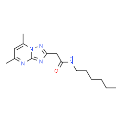 ChemSpider 2D Image | 2-(5,7-Dimethyl[1,2,4]triazolo[1,5-a]pyrimidin-2-yl)-N-hexylacetamide | C15H23N5O