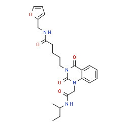 ChemSpider 2D Image | 5-{1-[2-(sec-Butylamino)-2-oxoethyl]-2,4-dioxo-1,4-dihydro-3(2H)-quinazolinyl}-N-(2-furylmethyl)pentanamide | C24H30N4O5
