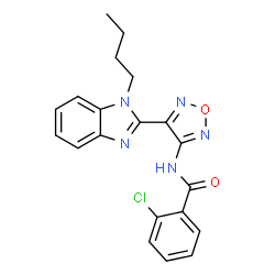 ChemSpider 2D Image | N-[4-(1-Butyl-1H-benzimidazol-2-yl)-1,2,5-oxadiazol-3-yl]-2-chlorobenzamide | C20H18ClN5O2