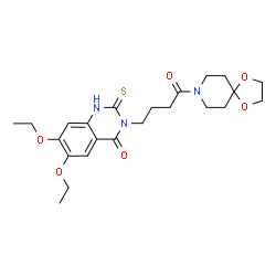 ChemSpider 2D Image | 3-[4-(1,4-dioxa-8-azaspiro[4.5]decan-8-yl)-4-oxobutyl]-6,7-diethoxy-2-sulfanylidene-1H-quinazolin-4-one | C23H31N3O6S