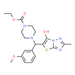 ChemSpider 2D Image | Ethyl 4-[(6-hydroxy-2-methyl[1,3]thiazolo[3,2-b][1,2,4]triazol-5-yl)(3-methoxyphenyl)methyl]-1-piperazinecarboxylate | C20H25N5O4S