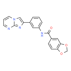 ChemSpider 2D Image | N-[3-(Imidazo[1,2-a]pyrimidin-2-yl)phenyl]-1,3-benzodioxole-5-carboxamide | C20H14N4O3