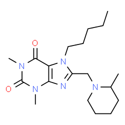 ChemSpider 2D Image | 1,3-Dimethyl-8-[(2-methyl-1-piperidinyl)methyl]-7-pentyl-3,7-dihydro-1H-purine-2,6-dione | C19H31N5O2