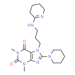 ChemSpider 2D Image | 1,3-dimethyl-8-piperidin-1-yl-7-{3-[(2E)-piperidin-2-ylideneamino]propyl}-3,7-dihydro-1H-purine-2,6-dione | C20H31N7O2