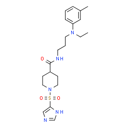 ChemSpider 2D Image | N-{3-[Ethyl(3-methylphenyl)amino]propyl}-1-(1H-imidazol-5-ylsulfonyl)-4-piperidinecarboxamide | C21H31N5O3S