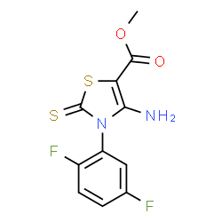 ChemSpider 2D Image | Methyl 4-amino-3-(2,5-difluorophenyl)-2-thioxo-2,3-dihydro-1,3-thiazole-5-carboxylate | C11H8F2N2O2S2