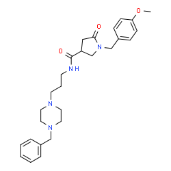 ChemSpider 2D Image | N-[3-(4-Benzyl-1-piperazinyl)propyl]-1-(4-methoxybenzyl)-5-oxo-3-pyrrolidinecarboxamide | C27H36N4O3