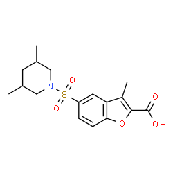ChemSpider 2D Image | 5-[(3,5-Dimethyl-1-piperidinyl)sulfonyl]-3-methyl-1-benzofuran-2-carboxylic acid | C17H21NO5S