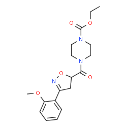 ChemSpider 2D Image | ethyl 4-{[3-(2-methoxyphenyl)-4,5-dihydroisoxazol-5-yl]carbonyl}piperazine-1-carboxylate | C18H23N3O5
