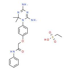 ChemSpider 2D Image | Ethanesulfonic acid - 2-[4-(4,6-diamino-2,2-dimethyl-1,3,5-triazin-1(2H)-yl)phenoxy]-N-phenylacetamide (1:1) | C21H28N6O5S