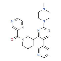 ChemSpider 2D Image | {3-[2-(4-Methyl-1-piperazinyl)-5-(3-pyridinyl)-4-pyrimidinyl]-1-piperidinyl}(2-pyrazinyl)methanone | C24H28N8O