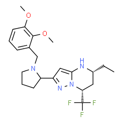 ChemSpider 2D Image | (5R,7R)-2-[1-(2,3-Dimethoxybenzyl)-2-pyrrolidinyl]-5-ethyl-7-(trifluoromethyl)-4,5,6,7-tetrahydropyrazolo[1,5-a]pyrimidine | C22H29F3N4O2