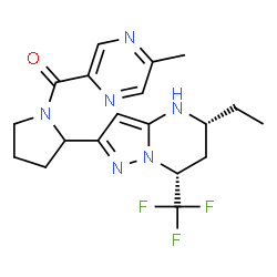 ChemSpider 2D Image | {2-[(5R,7R)-5-Ethyl-7-(trifluoromethyl)-4,5,6,7-tetrahydropyrazolo[1,5-a]pyrimidin-2-yl]-1-pyrrolidinyl}(5-methyl-2-pyrazinyl)methanone | C19H23F3N6O