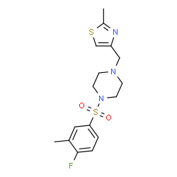 ChemSpider 2D Image | 1-[(4-Fluoro-3-methylphenyl)sulfonyl]-4-[(2-methyl-1,3-thiazol-4-yl)methyl]piperazine | C16H20FN3O2S2