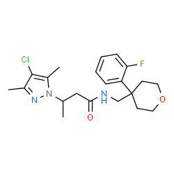 ChemSpider 2D Image | 3-(4-Chloro-3,5-dimethyl-1H-pyrazol-1-yl)-N-{[4-(2-fluorophenyl)tetrahydro-2H-pyran-4-yl]methyl}butanamide | C21H27ClFN3O2