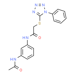 ChemSpider 2D Image | N-(3-Acetamidophenyl)-2-[(1-phenyl-1H-tetrazol-5-yl)sulfanyl]acetamide | C17H16N6O2S